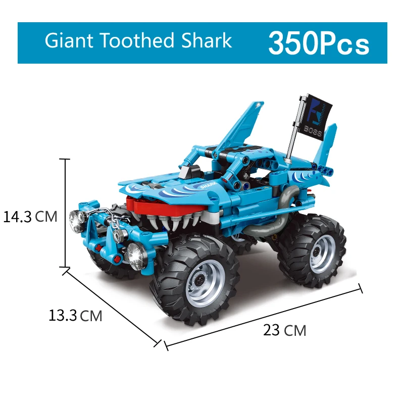 City Pull Back Technical Monster Jam Building Blocks Max-D Car Giant Tooted Shark Truck Bricks Toys Compatibile Con 42134