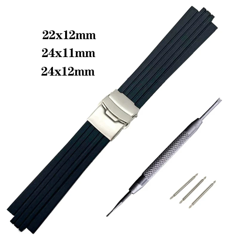Cinturino In Gomma Siliconica Per Oris Aquis 7330 7740 Cinturino 22X12Mm 24X11Mm 24X12Mm Cinturino Convesso Cinturino Impermeabile Nero