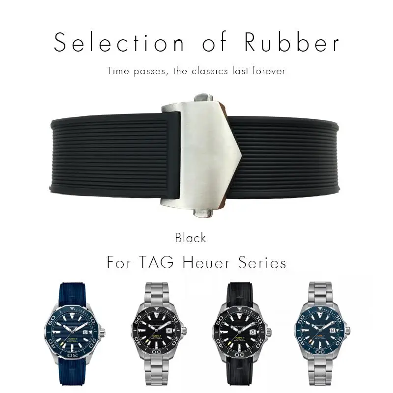 Pcavo 20Mm 22Mm Estremità Curva Gomma Silicone Nero Blu Marrone Cinturino Adatto Per Tag Heuer Aquaracer 300 Way201A Way211C Orologio