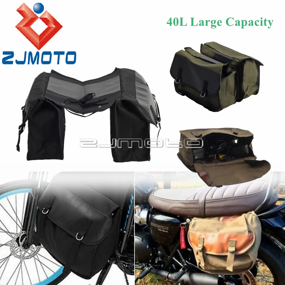 40L Motorcycle Canvas Saddlebag For Honda Shadow 750 Suzuki Harley Kawasaki Sportster Scooter Waterproof Side Pannier Tool Pouch