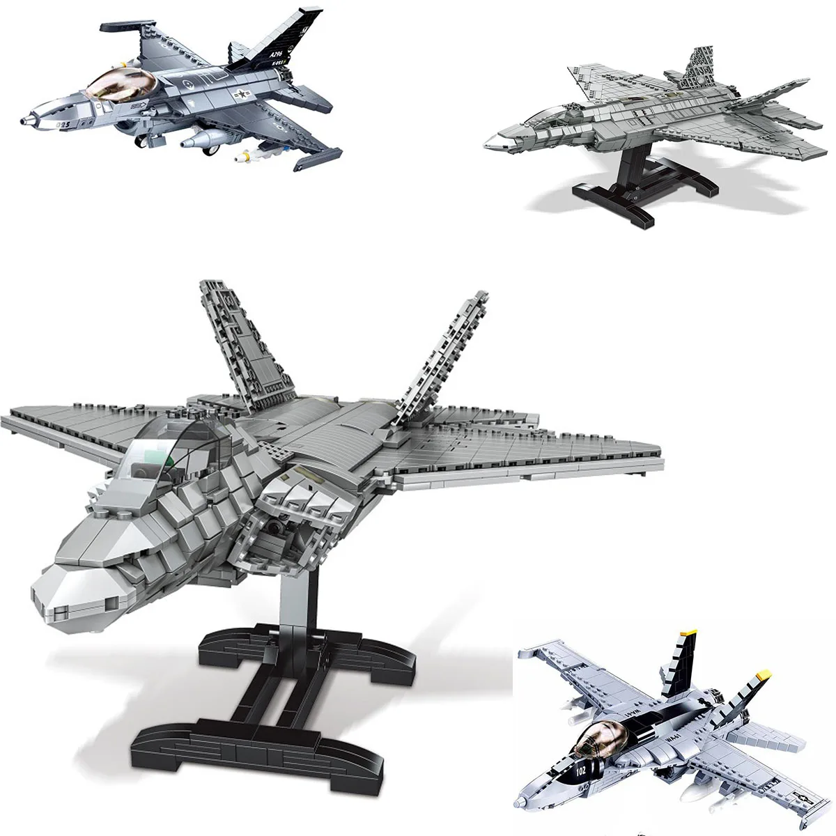 1802Pcs Military F22 Raptor Fighter F35 F18 F16 Block Set Us Airplane Model Modern War Building Brick Toys For Boys No Box