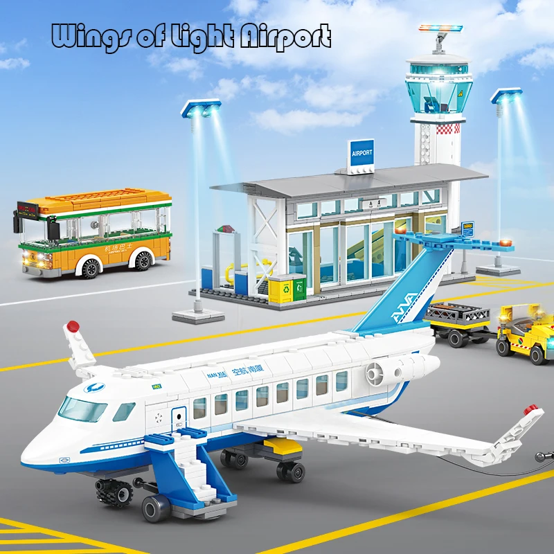 City Airport Toys Airplane Plane Station Building Blocks Creative Passenger International Airport Bus Enducational Toys For Kids