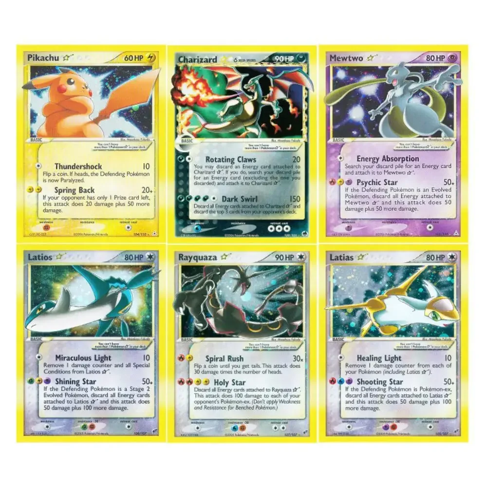 Pokemon Ptcg Gold Star Card Versione Inglese Mewtwo Rayquaza Diy Self Made Game Anime Collection Cards Toys Regali Per Bambini
