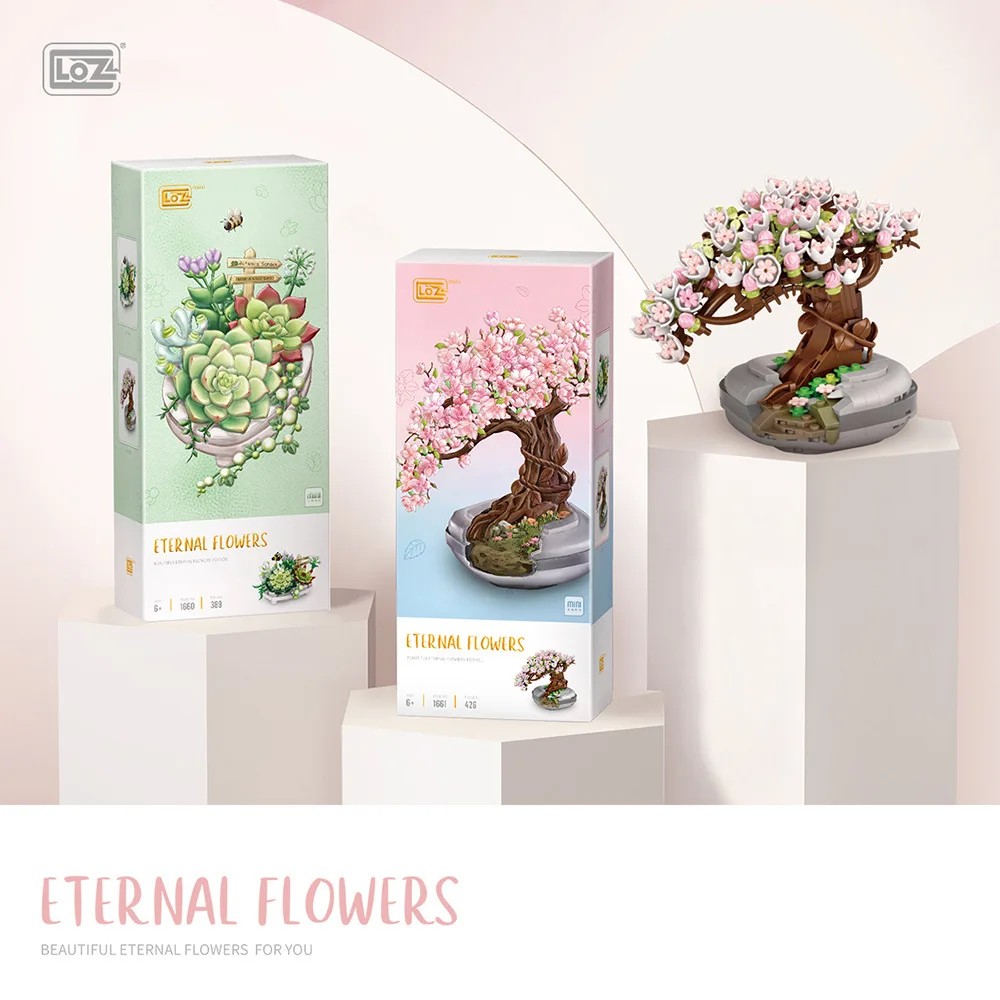Loz Mini Eterno Fiori Ciliegio Building Blocks Sakura Pianta Succulenta Assemblaggio Modello Di Impregnazione Mattoni Giocattoli Per La Decorazione