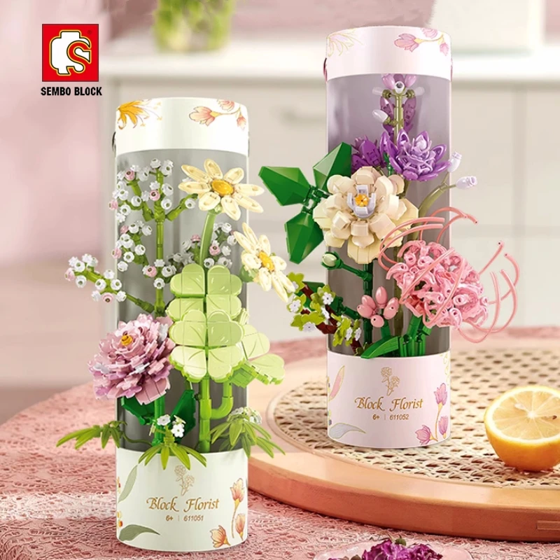 Sembo Block Flower Tube Eternal Flower Building Block Model Decoration Assemblaggio Per Bambini Small Particle Toy Festival Gift