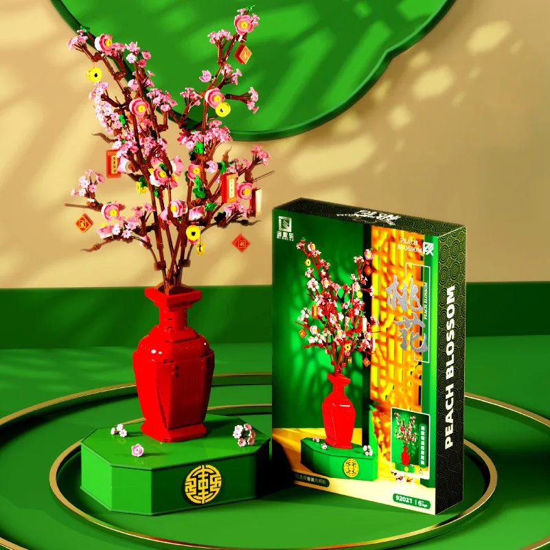Peach Blossom Eternal Flower Building Blocks Assemblato Plant 3D Model Bricks Toy For Girls Birthday Gift Home Table Decoration