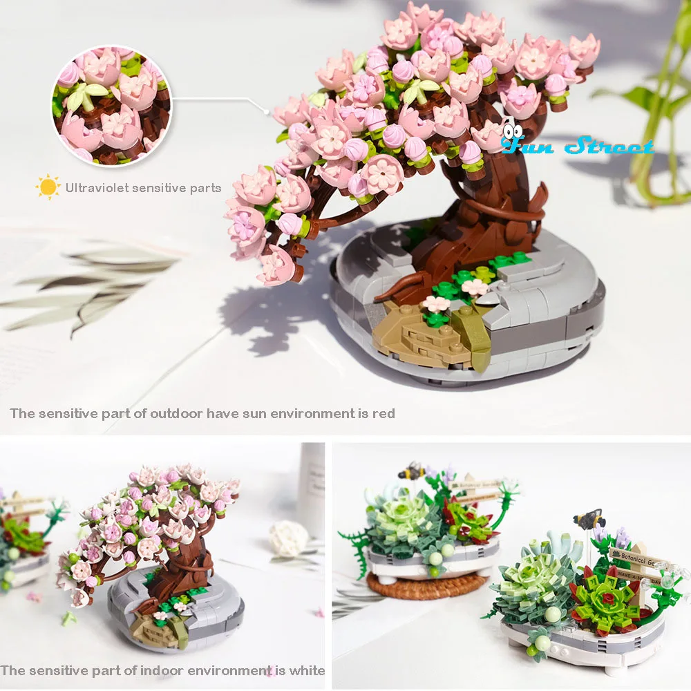 Decorazione Eterno Fiori Ciliegio Blocchi Di Costruzione Pianta Succulenta Assemblaggio Modello Di Impregnazione Mattoni Giocattoli Per Bambini Regalo