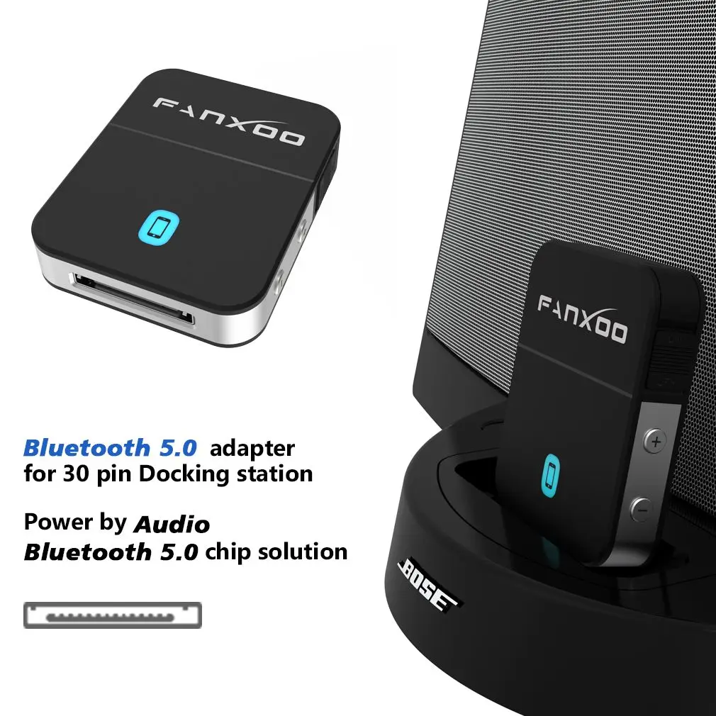 Fanxoo 30 Pin Adattatore Bluetooth 5.0 Audio Mini Ricevitore Bluetooth Per Bose Sounddock Jbl Yamaha Iphone Ipod Jack Altoparlante Analogico