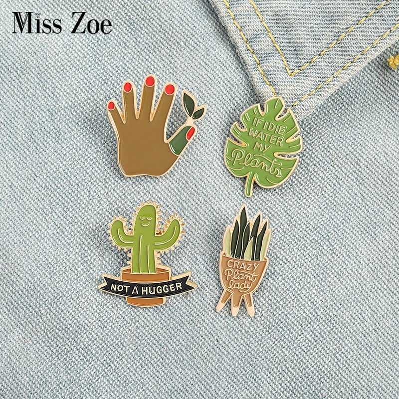 Plant Idea Smalto Pin Personalizzato Sansevieria Monstera Cactus Abbraccio Spille Camicia Risvolto Borsa Distintivo Gioielli Regalo Per Bambini Amici