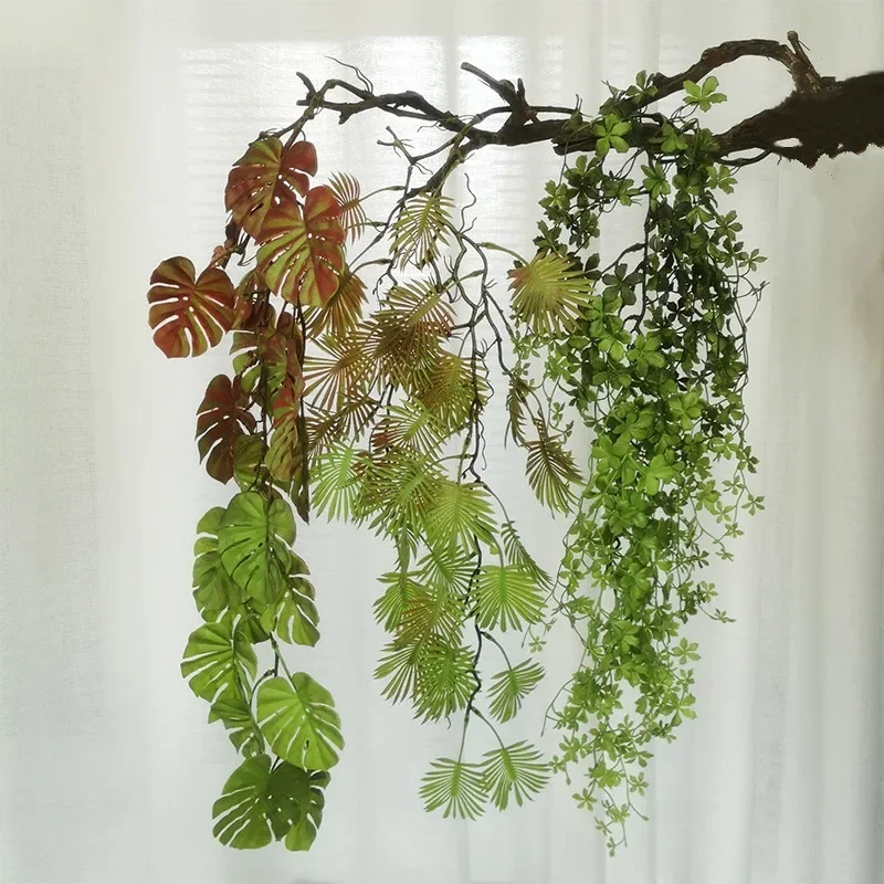 103Cm Artificial Green Turtle Leaf Vine Plastic Palm Leaves Rattan Hanging Monstera Plants Balcony Garden Home House Decoration