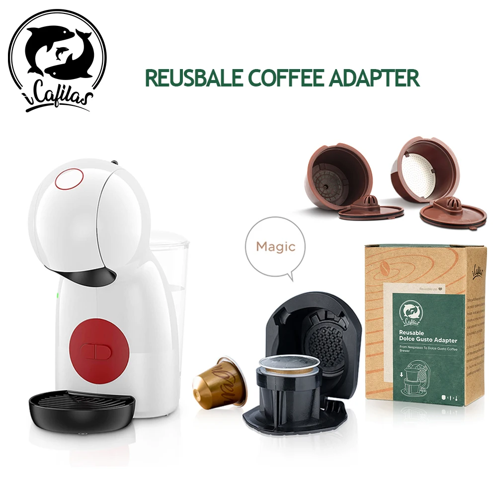 Adattatore Icafilas Per Nescafe Dolce Gusto Genio S Plus Maker Con Portacapsule Nespresso Per Capsule Caffè Riutilizzabili Piccolo Xs