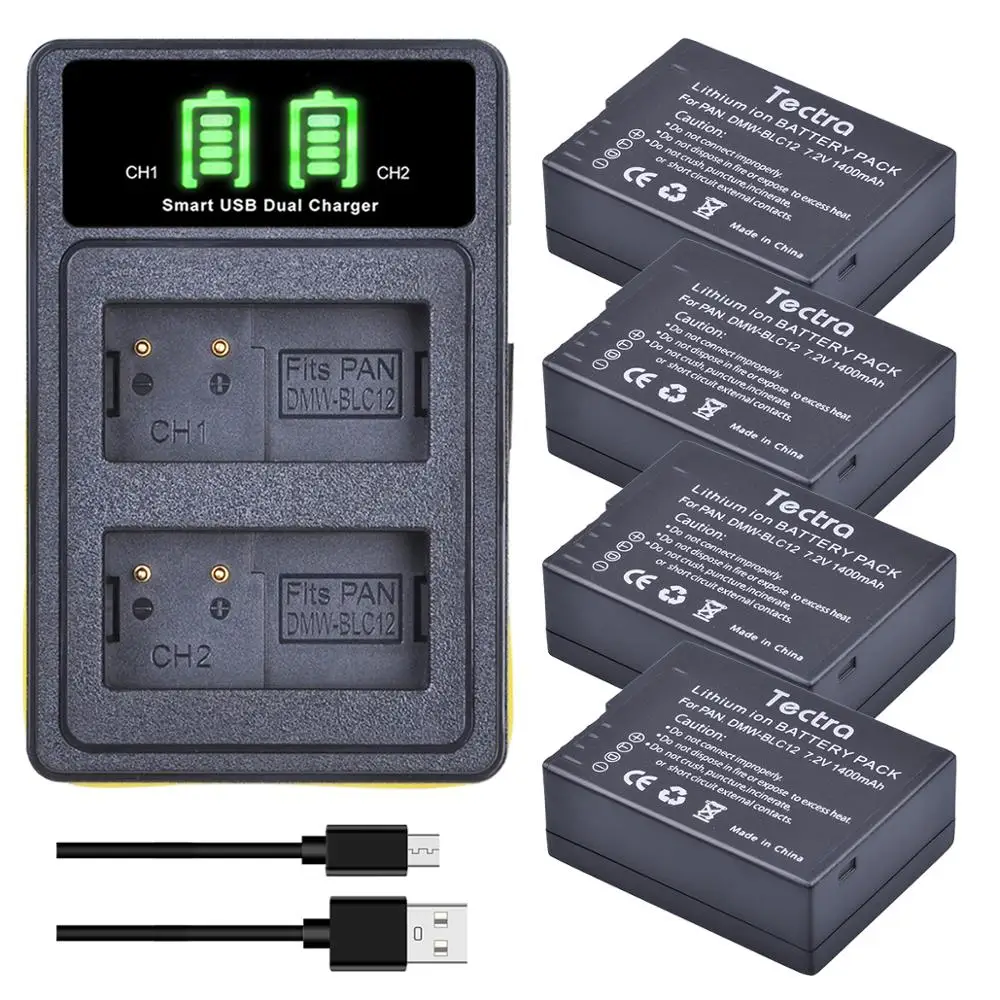 Dmw-Blc12 Batteria Agli Ioni Di Litio E Doppio Caricabatterie Per Fotocamere Panasonic Lumix Dmc-G7,Dmc-G85,Dmc-G95,Dmc-Fz1000,Dc-Fz1000 Ii,Dmc-Gh2,Dm