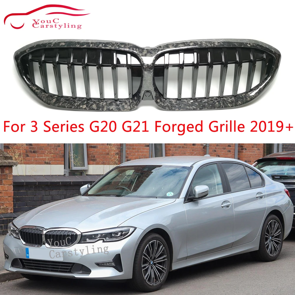 Griglia Renale Per Paraurti Anteriore In Fibra Di Carbonio Forgiata G20 Per Bmw Serie 3 G20 G21 M3 330I M340I 2019-2022 Griglia Nera Lucida Di Ricambi