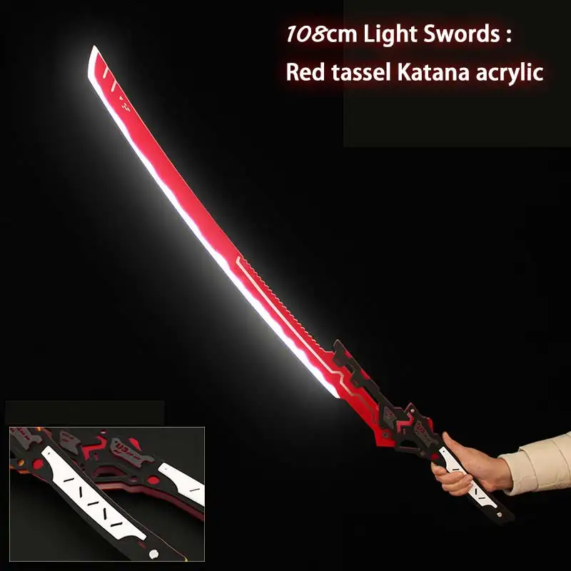 108Cm Cyber Punk Light Swords Nappa Rossa Katana Modello Acrilico Grigio Raven: Pene Periferiche Di Gioco Samurai Safe Cospaly Toy Boy
