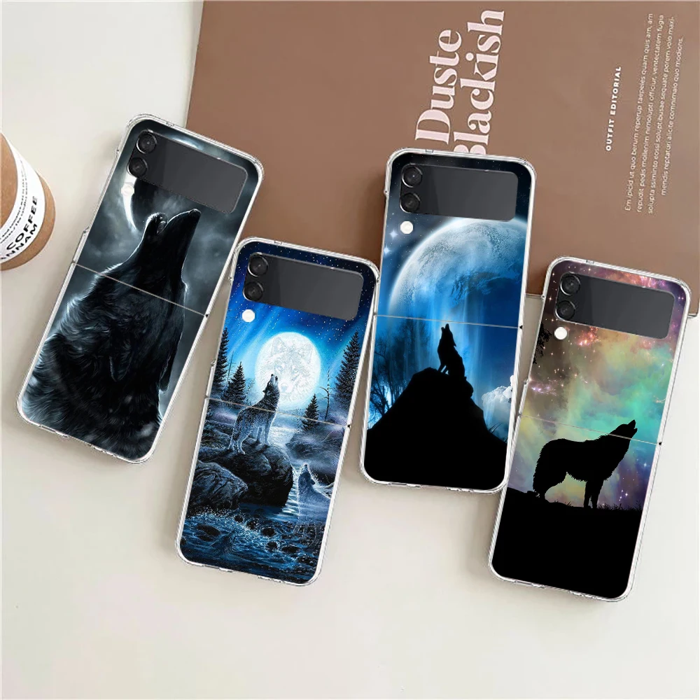 Custodia Rigida Per Pc Moon Roaring Wolf Per Samsung Galaxy Z Flip 4 Cover Antiurto Trasparente Per Samsung Z Flip 3 Shell Fundas