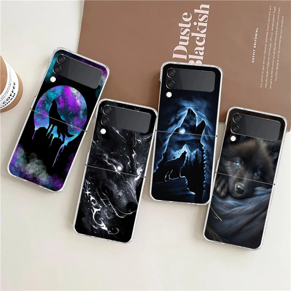Custodia Rigida Per Pc Moon Roaring Wolf Per Samsung Galaxy Z Flip 4 Cover Trasparente Per Galaxy Z Flip 3 Custodie Pieghevoli Antiurto