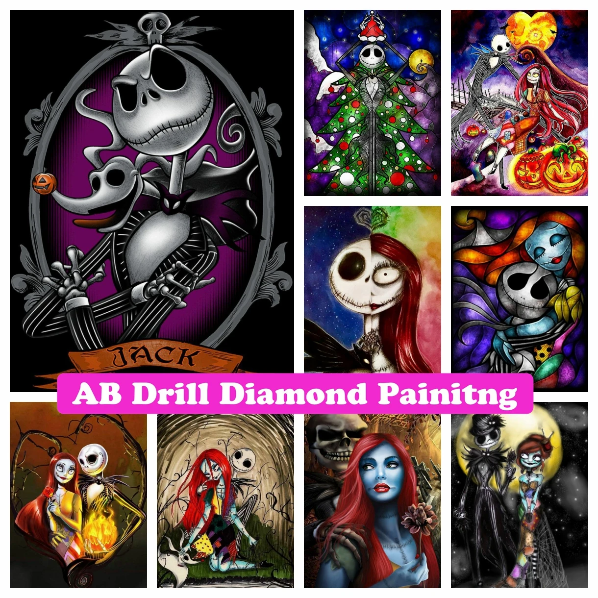 The Nightmare Before Christmas Jack Skellington E Sally Diy Ab Drill Diamond Painting Disney Cartoon Cross Stitch Home Decor