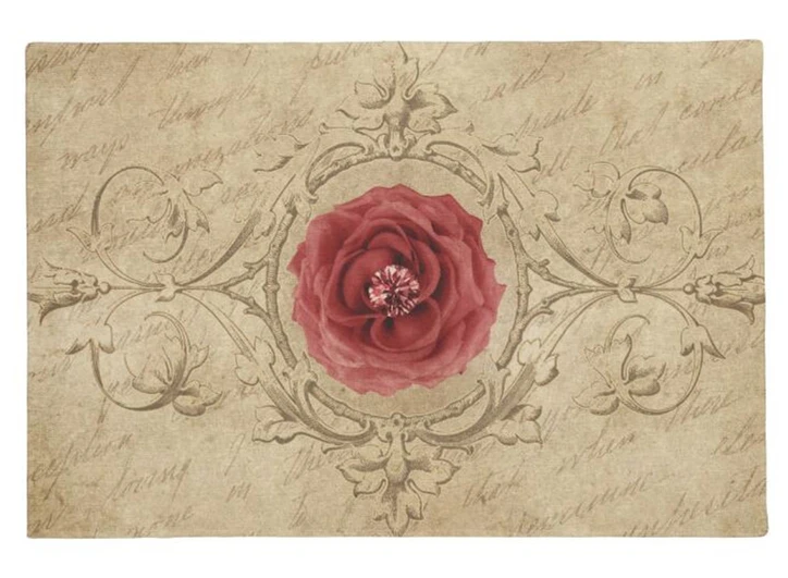 Elegante Shabby Chic Red Rose Tappetino Per Porte Elegante Vintage Antico Fiore Floreale Tappetino Per Porte Moderno Vecchio Look Bagno Cucina Tappeto