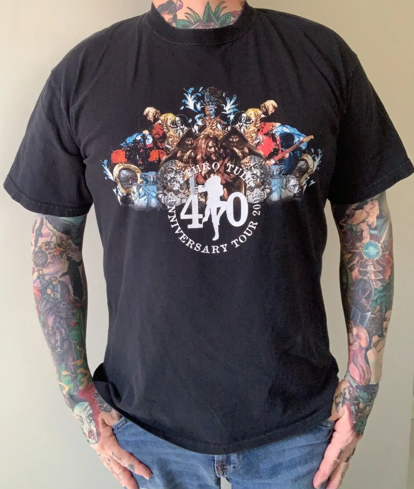 2008 Jethro Tull 40Th Anniversary Tour Shirt Maglietta Unisex Sz. (L) Aqualung