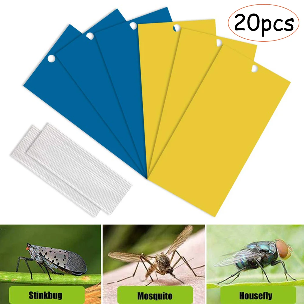 20 Pcs Yellow Double-Sided Flying Insect Catching Control Sticker Insects Glue Sticky Board Trap For Greenhouse Home Garden