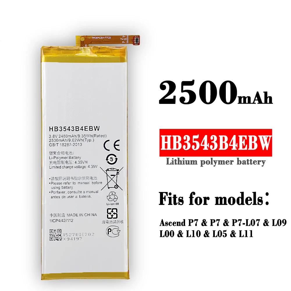 Nuova Batteria Originale Huawei P7 Hb3543B4Ebw Batteria Ricaricabile Da 2460Mah Per Huawei P7