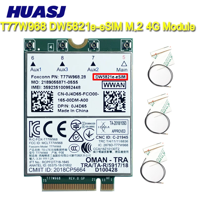 T77W968 Per Dell Dw5821E- Esim Lte Cat16 4G Wwan Card Module Per Latitude 5420 5424 7424 Rugged Latitude 7400 Usb3.0 Adapter