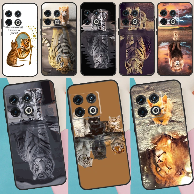 Cat Is Tiger Reflection Silicone Phone Case For Oneplus Ace 10R 9 R 8T For Nord 2 T Cover One Plus 10 9 Pro Soft Case