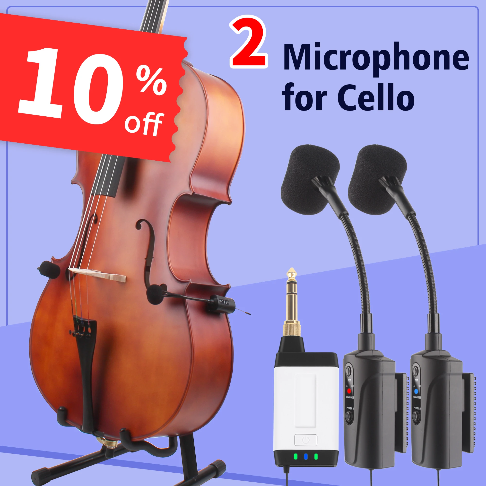 Microfono Per Violoncello Con 2 Trasmettitori Q2/At-5C Wireless Uhf Mic Ricevitore Pickup A Collo D'Oca E Sistema Di 2 Trasmettitori Per Violoncello