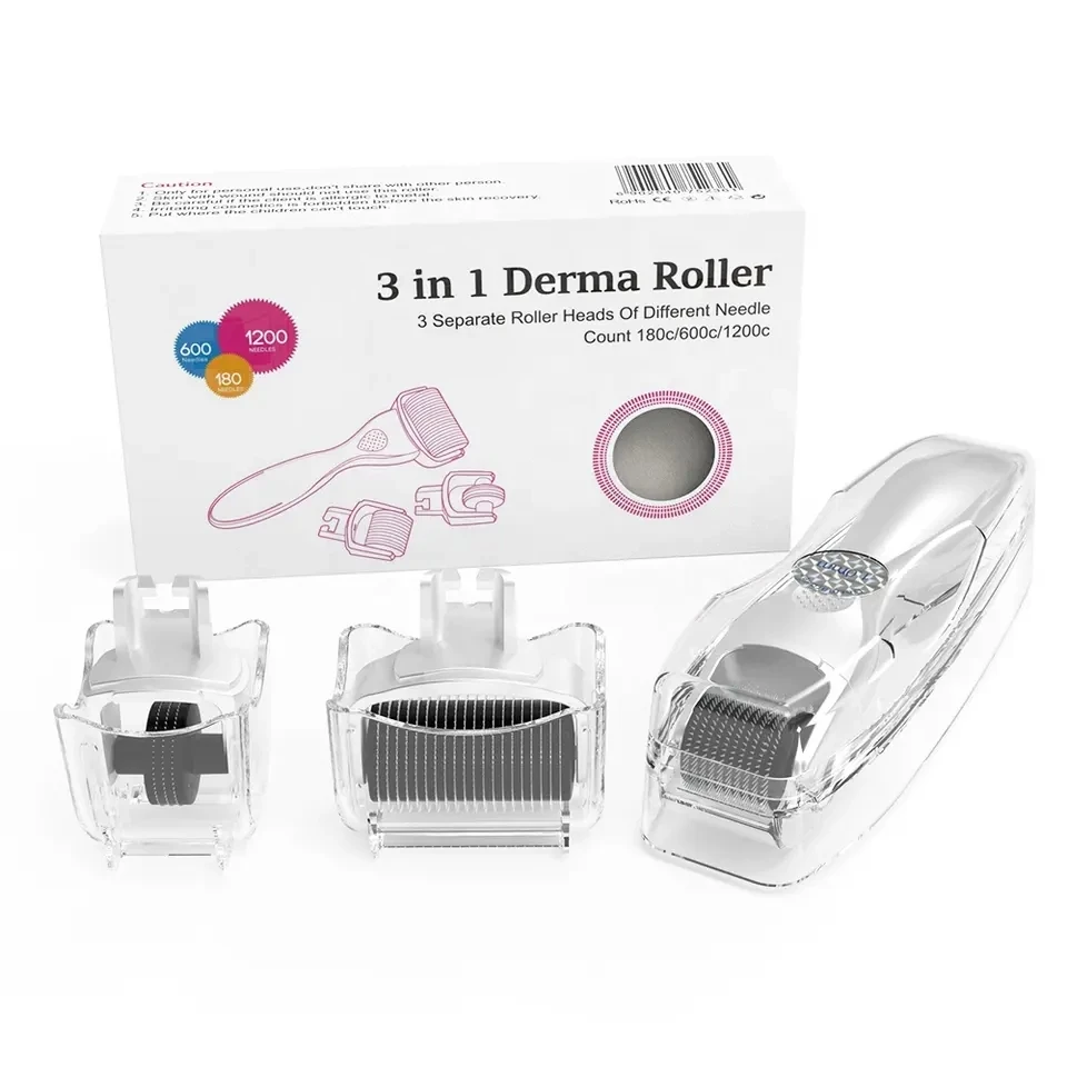 Oro E Argento Drs 3 In 1 Derma Roller Kit 180/600/1200 Aghi In Titanio Drs Dermaroller Micro Ago Body Face Eye Therapy