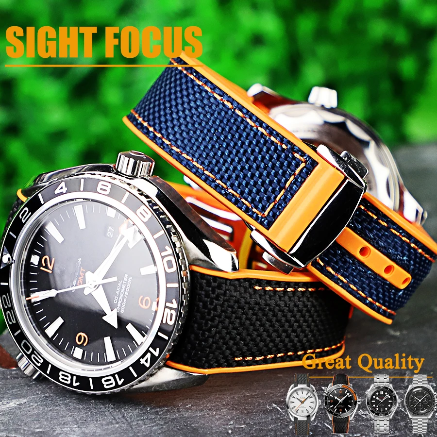 20Mm 22Mm Cinturini Per Orologi In Gomma Siliconica Cinturino In Nylon Per Cinturini Omega Seamaster 300M Gmt Chrono 600M Planet Ocean 215 Bracciali