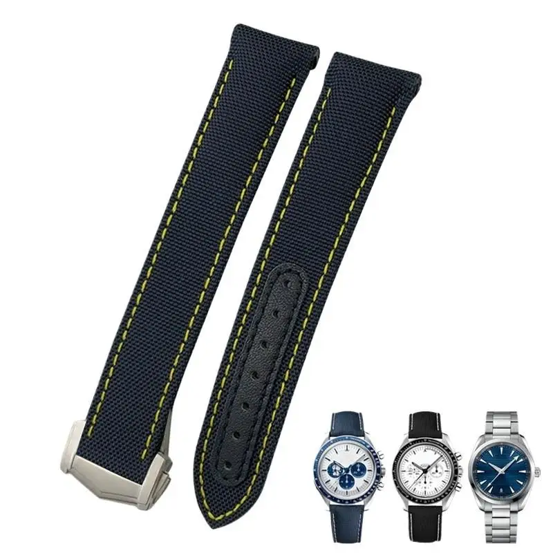 Pcavo Cinturino In Pelle Di Nylon Ad Alta Densità 20Mm 21Mm 19Mm Adatto Per Omega Seamaster Aqua Terra 150 Goodplanet Gmt Estremità Curva