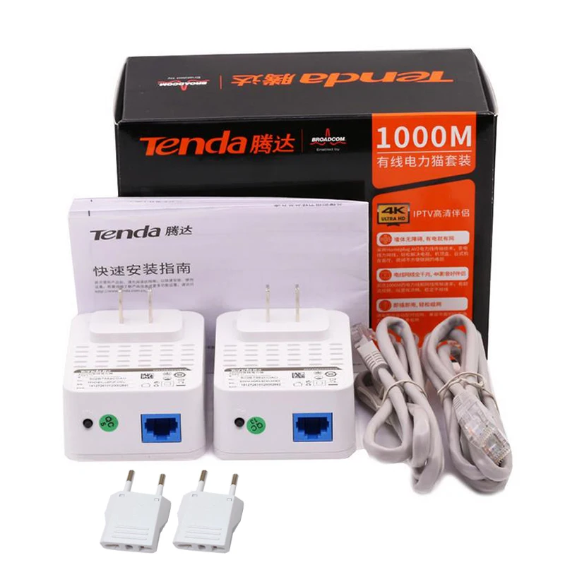 Tenda Av1000 1 Paio Gigabit Powerline Adapter Fino A 1000Mbps Ph3 Ethernet Plc Homeplug Per Router Wifi Wireless Partner Iptv Av2