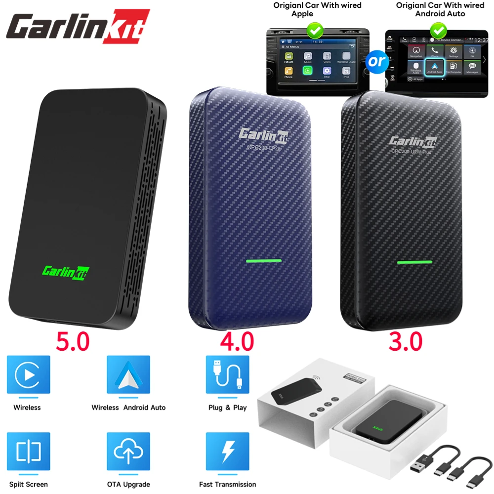 Carlinkit 5.0 2Air Wireless Carplay Adapter Carplay Android Auto Dongle Per Auto Oem Con Aggiornamento Online Wifi Carplay Cablato