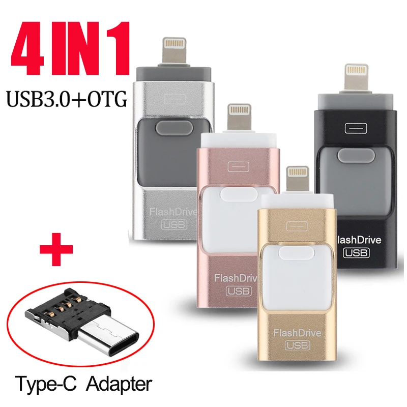 4 In 1 32Gb 64Gb Pendrive Otg Usb Flash Drive Per Tipo C Iphone 5/5S/5C/6/6 Plus/7/Ipad Otg Card Reader Pen Drive 16Gb Usb 3.0