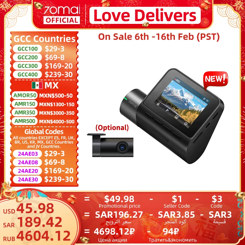 70Mai Dash Cam A200 2 ''Schermo Lcd 70Mai A200 Car Dvr1080P Registratore Automatico 24H Supporto Parcheggio 130 ° Fov Dual-Channel Record