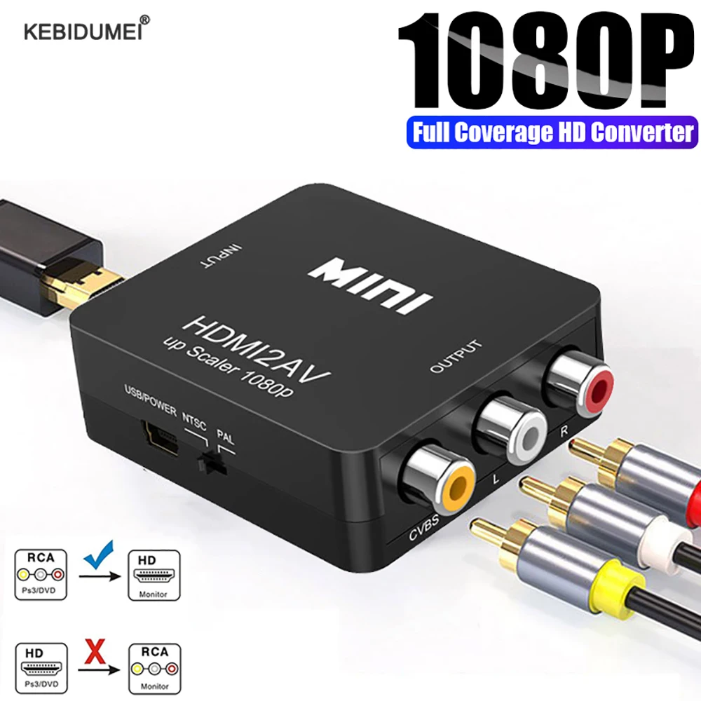 Convertitore Da Av A Hdmi Convertitore Adattatore Da 1080P Hd Rca A Hdmi Av2Hdmi Adattatore Da Av/Cvsb A Hdmi Compatibile Con Adattatore Da Av A Hdmi 