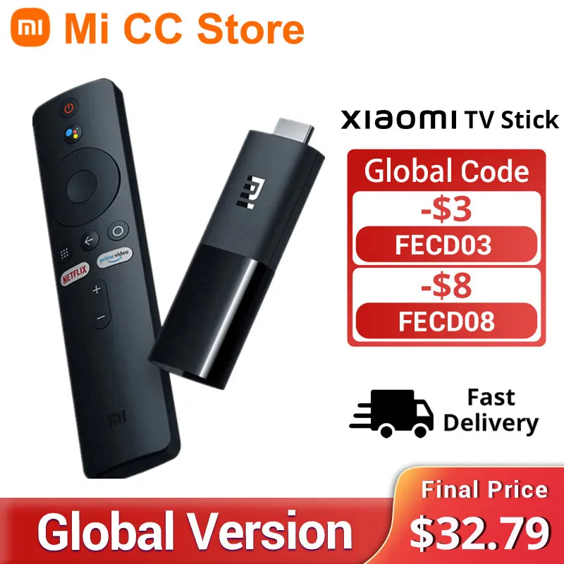 Versione Globale Xiaomi Mi Tv Stick Android Tv 9.0 Hdr 1080P 1Gb Ram 8Gb Rom Portatile Mini Tv Dongle Wifi Google Assistant