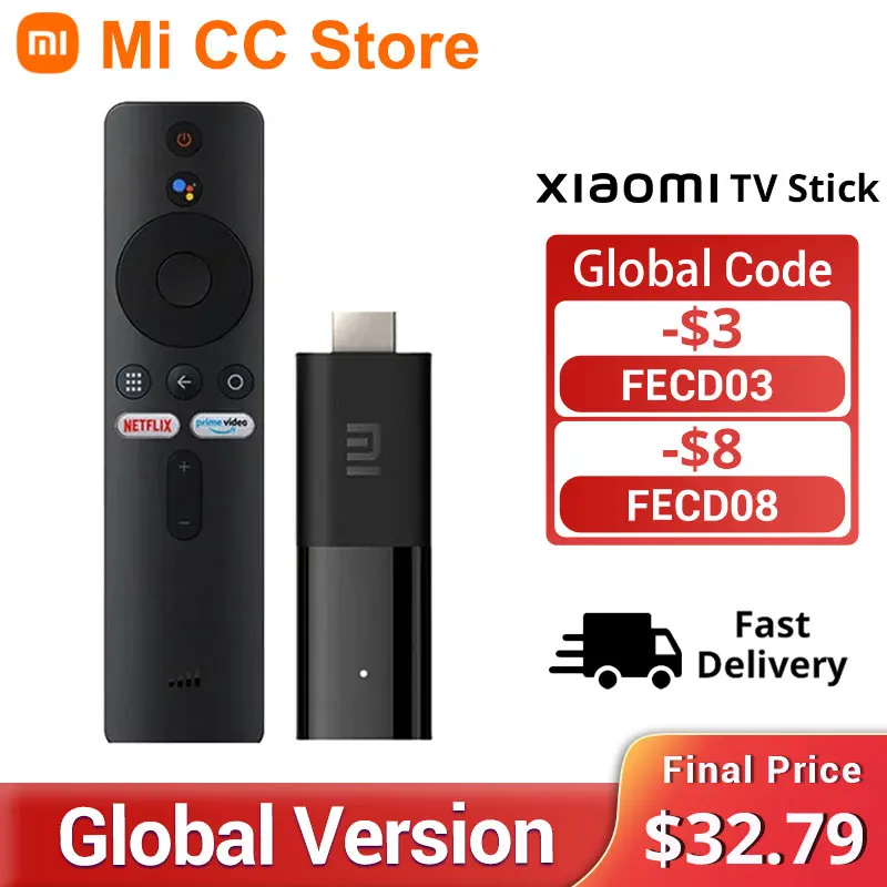 Xiaomi Mi Tv Stick Versione Globale 1080P Android Tv 9.0 Hdr 1Gb Ram 8Gb Rom Portatile Mini Tv Dongle Wifi Google Assistant