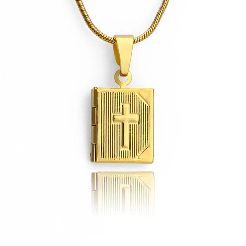 Fs Brand New Cross Gold Holy Bible Book Photo Locket Phase Box Piccola Collana Con Ciondolo Gioielli Per Donna Uomo Catena 45Cm