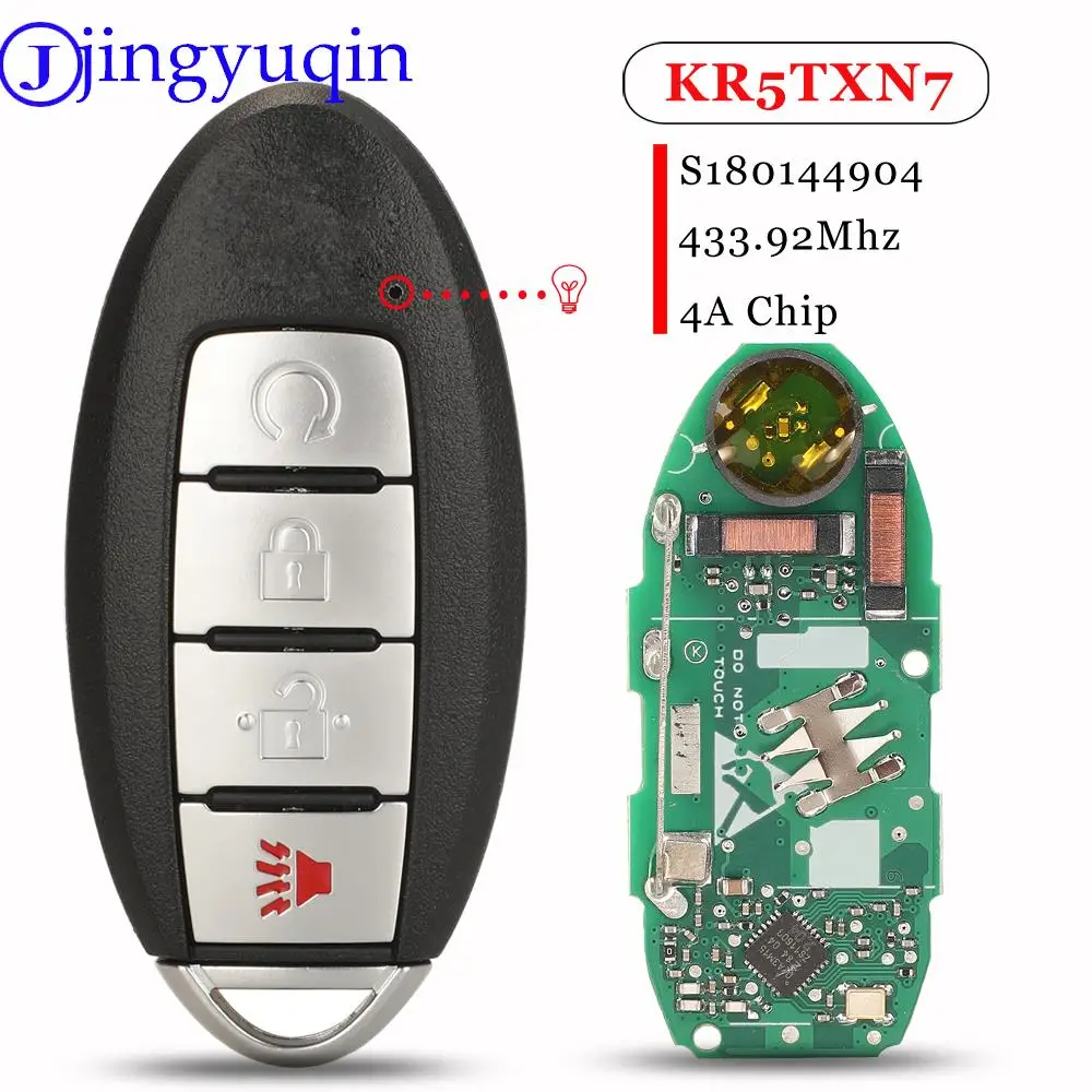 Jingyuqin 4Buttons S180144904 Kr5Txn7 Proximity Smart Key Fob 433Mhz 4A Chip For Nissan Pathfinder Titan Murano Remote Keyless
