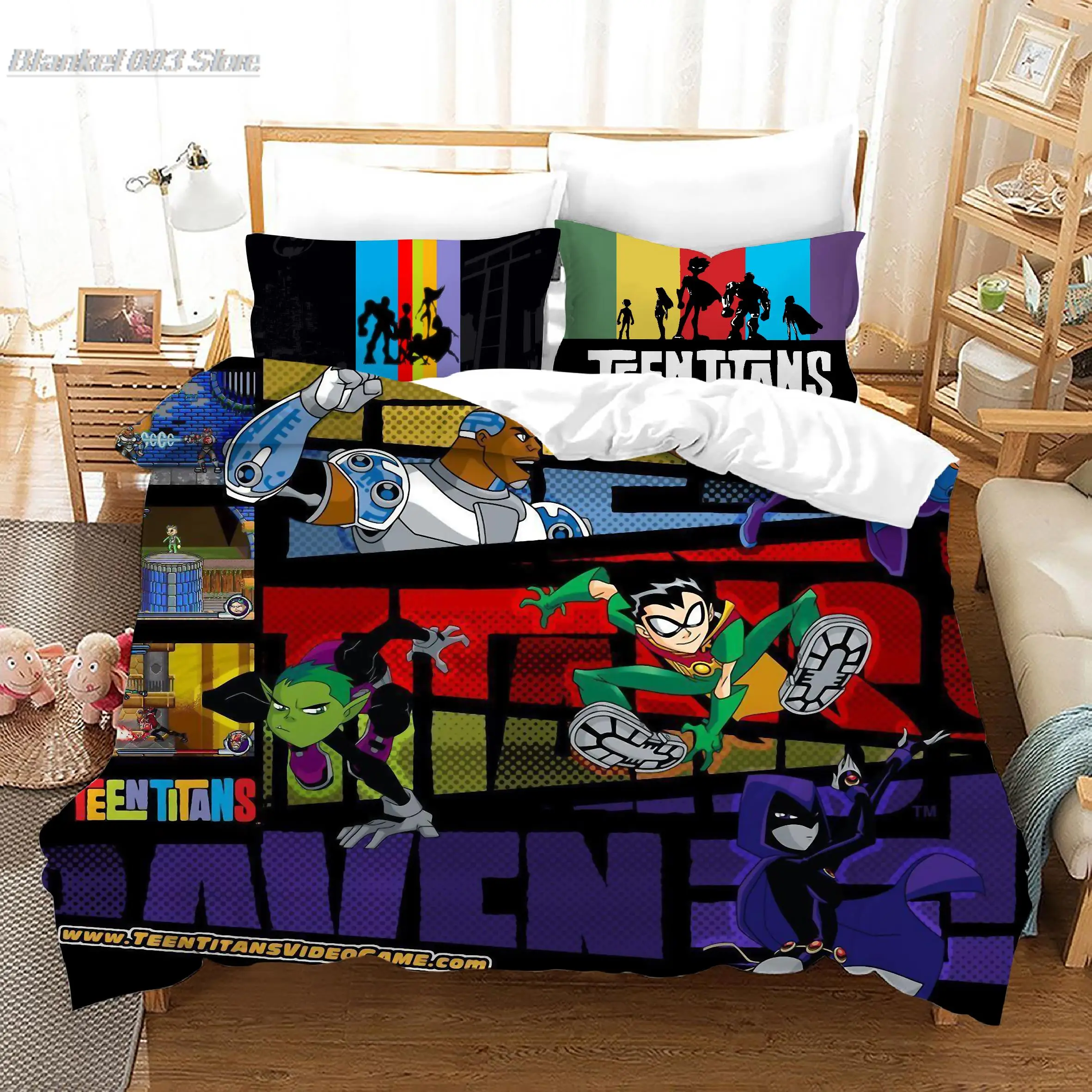Teen Titans Go Bedding Set Cartoon Quilt Copriletto Copripiumino Federa 2-3 Pezzi Set Us/Europe/Uk Size Bambini Adulti