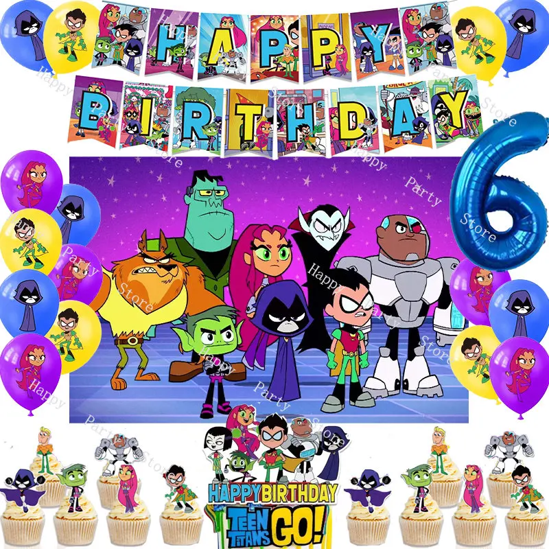 Titans Teened Go Birthday Party Decoration Balloon Photography Fondale Banner Cake Topper Titans Baby Shower Party Supplies