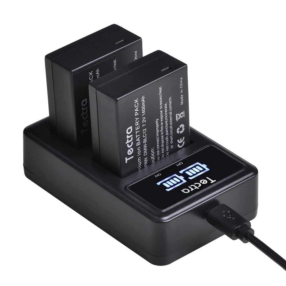 Dmw-Blc12 Blc12E Blc12Pp Batteria + Led Caricatore Doppio Per Panasonic Lumix Dmc-Fz200, Dmc-Fz1000, Dmc-G5, Dmc-G6, G7, Dmc-Gx8, G85