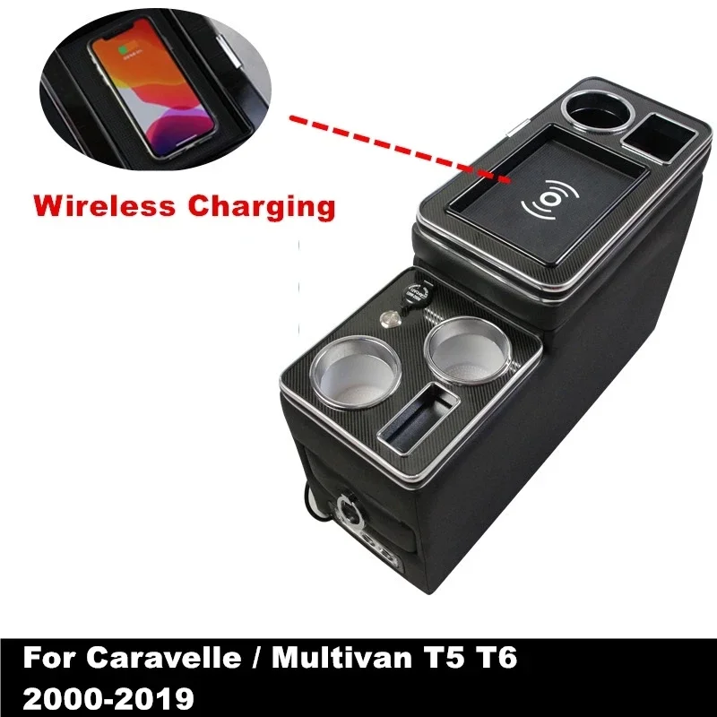 Per Vw Caravelle / Multivan T4 T5 T6 2003-2023 Upgrade Center Console Bracciolo Box Con Ricarica Wireless Del Telefono