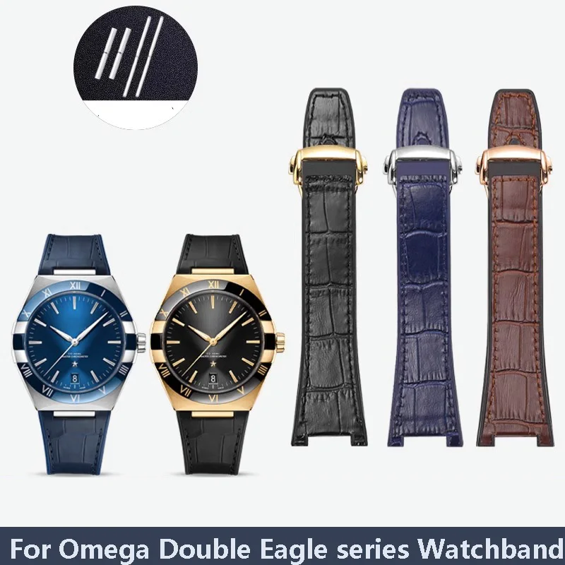 Sostituto Per Omega Constellation Double Eagle Series Watchband Manhattan Rubber Pelle Bovina Maschio Obatory Strap Notch 25*14Mm