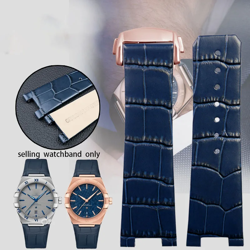 Cinturino In Pelle Da Uomo Per Omega Constellation Double Eagle 39Mm Watch 131.10 Cinturino Blu 24Mm Bracciale 131.10 Fibbia Deployante