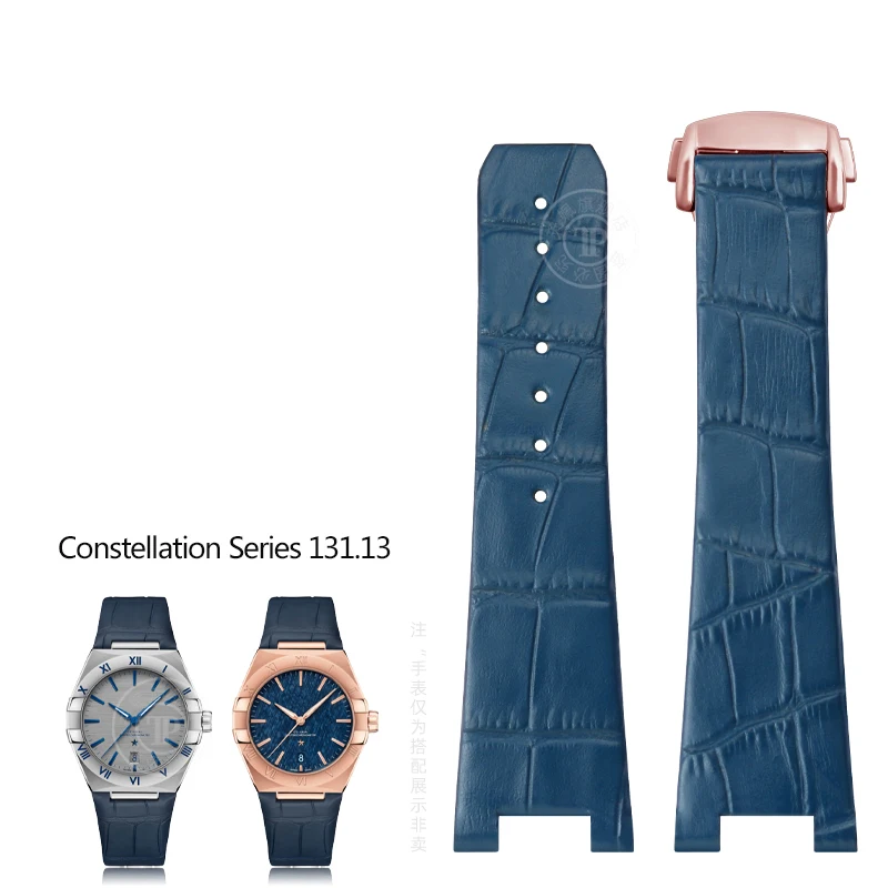 Cinturino In Pelle Da Uomo Per Omega Constellation Double Eagle 39Mm Watch 131.10 Cinturino Blu 24Mm Bracciale 131.10 Fibbia Deployante