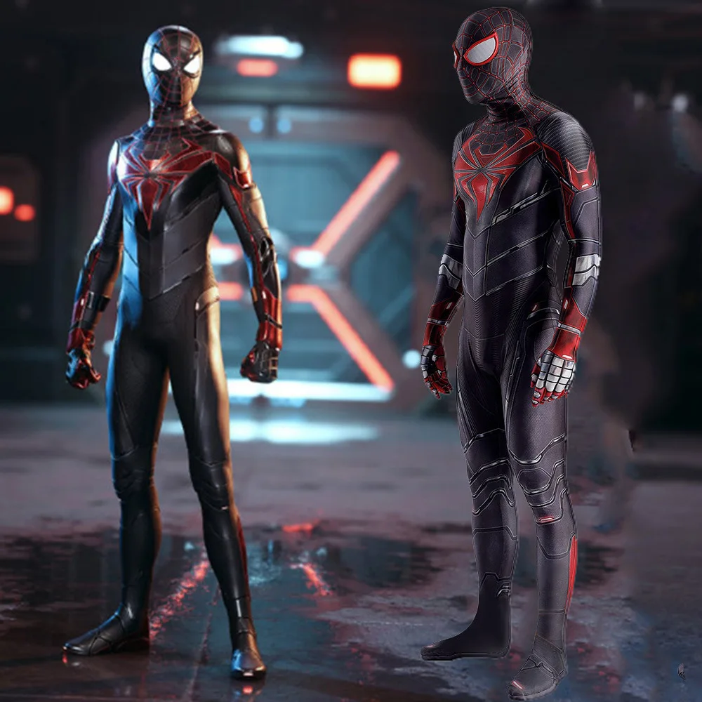 Ps5 Miles Morales Spiderman Costume Cosplay Spandex Supereroe Ps5 Miglia Morales Spidey Zentai Abiti Costume Di Halloween Bambini Adulti