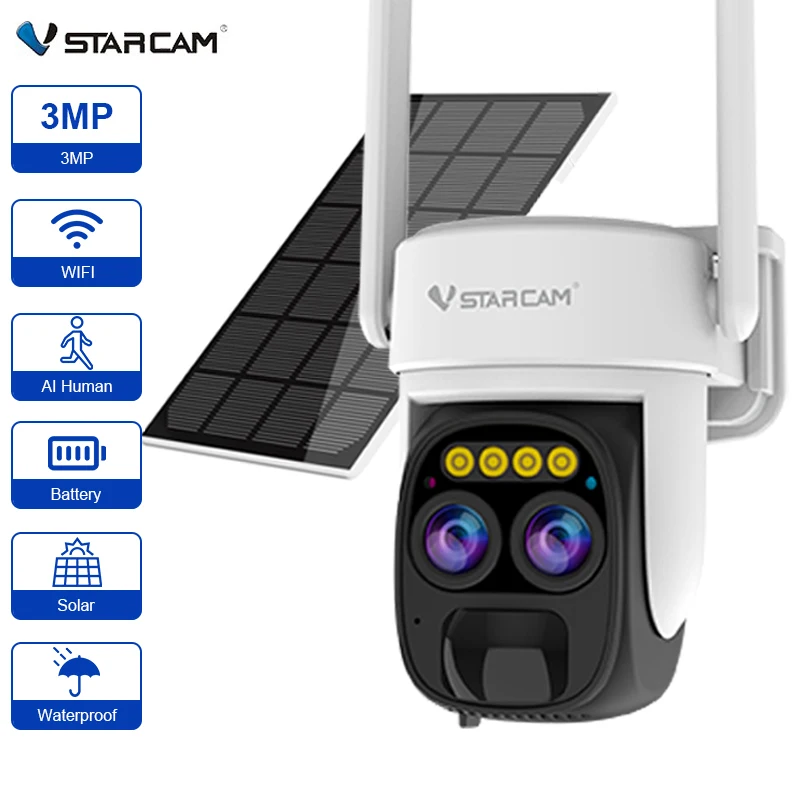 Vstarcam 2K Dual Lens Wifi Solar Camera Outdoor Battery Power Camera Audio Bidirezionale Color Night Surveillance Security Waterproof