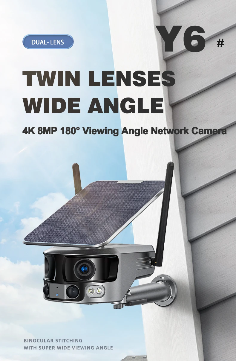 8Mp Uhd Full Color Dual Lens Solar Power Low Comsunption Wifi Ip Camera Ai Rilevamento Umanoide Home Security Cctv Baby Monitor